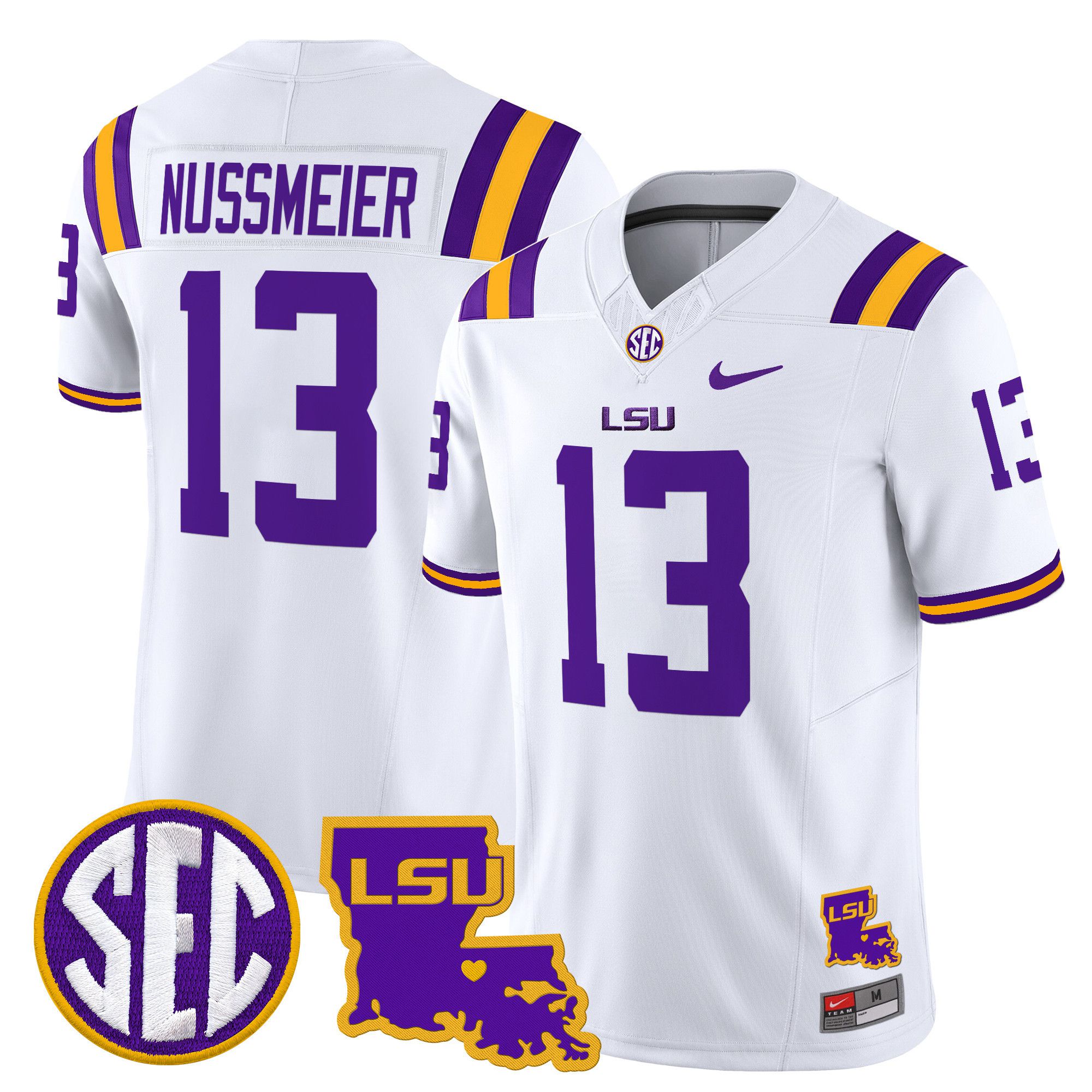 Men LSU Tigers #13 Nussmeier White 2024 Nike Louisiana Patch Vapor Limited NCAA Jersey